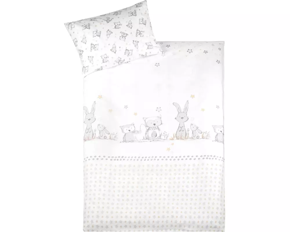 Julius Zöllner Kinderbettwäsche Häschen und Eule 100 x 135 cm + 40 x 60 cm