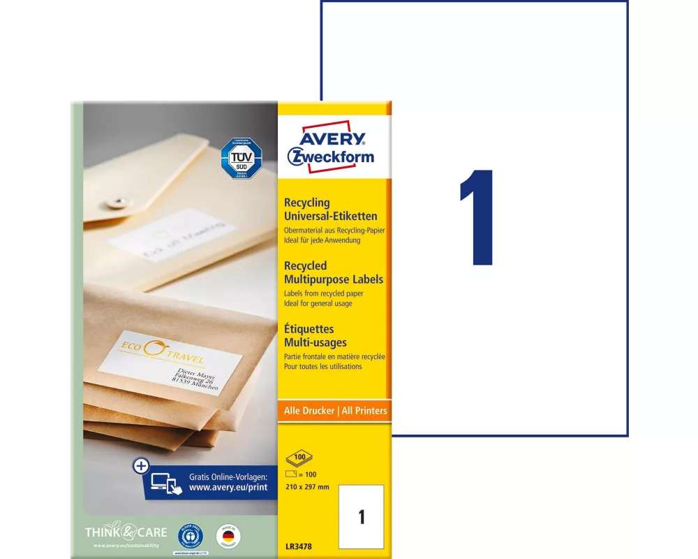 Avery Zweckform Universal-Etiketten LR3478 210 x 297 mm, 100 Blatt