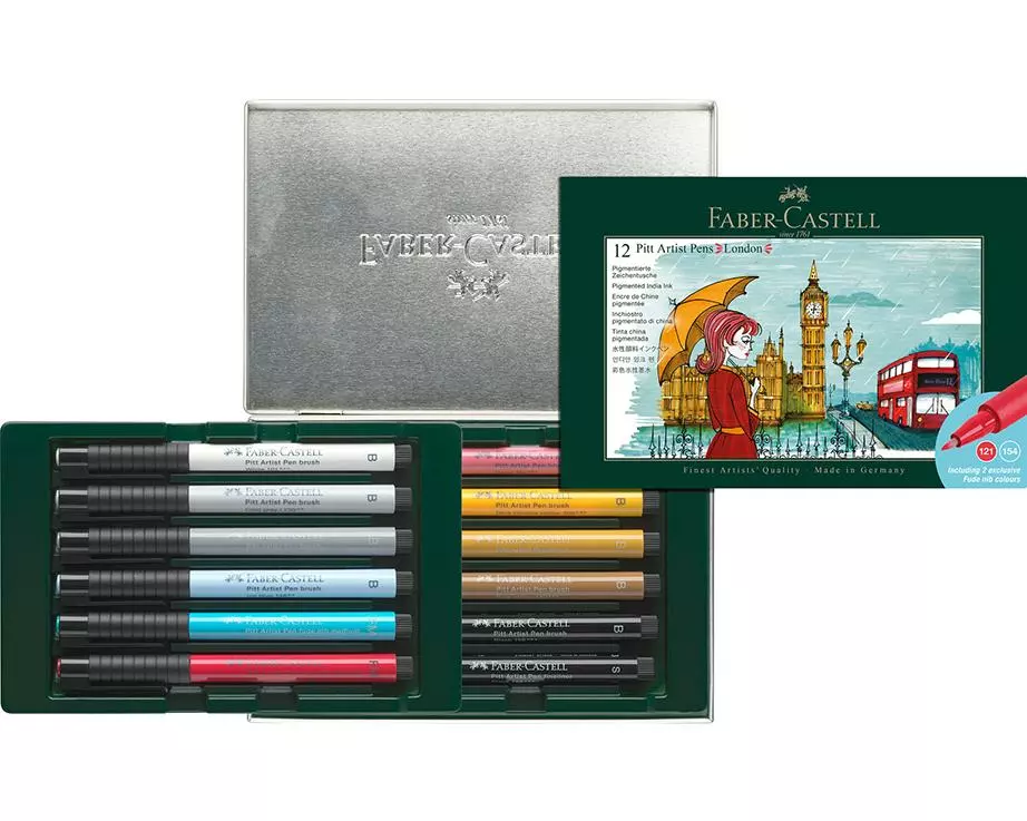 Faber-Castell Tuschestift Pitt Artist Pen Set London 12 Farben