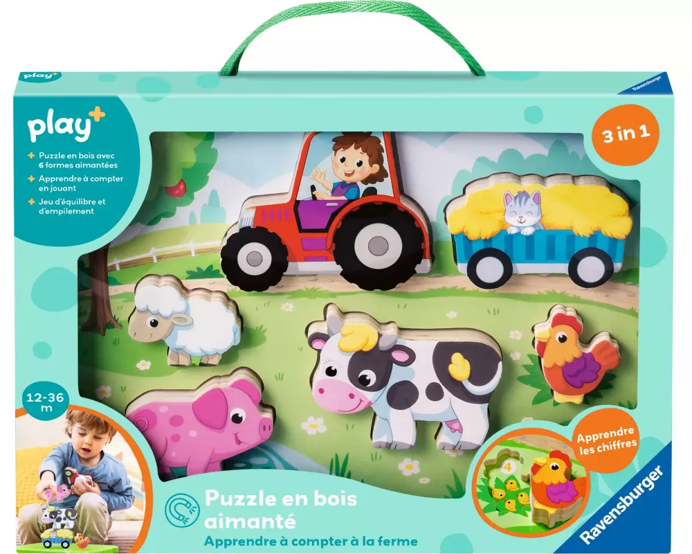 play+ Puzzle en bois aimanté: ferme FR