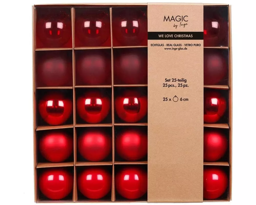 INGES CHRISTMAS DECOR Weihnachtskugel 6 cm Rot, 25 Stück