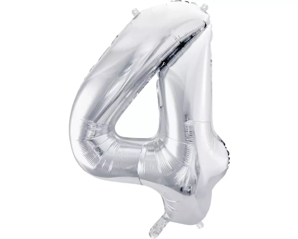 Partydeco Folienballon Zahl 4 gross 86 cm, silber, 1 Stück