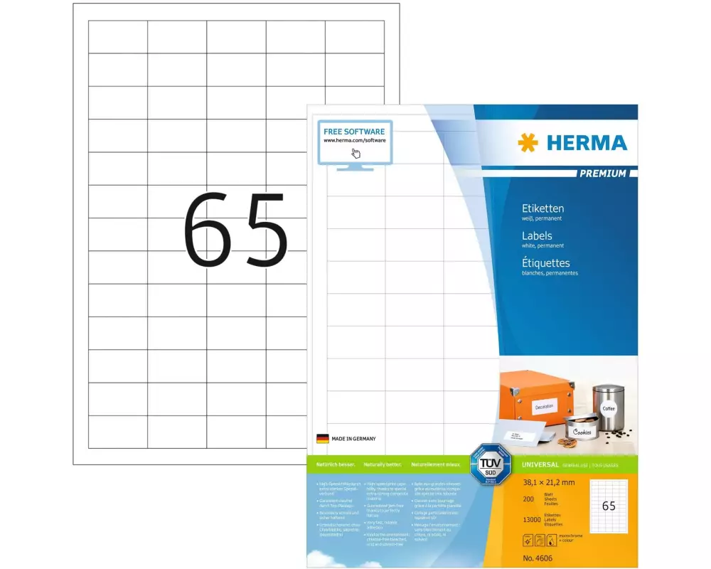 HERMA Universal-Etiketten Premium, 3.8 x 2.12 cm, 13000 Etiketten