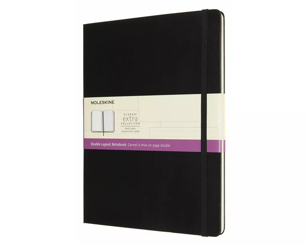 Moleskine Notizbuch - Doppelte Lineatur, X-Large, Liniert-Blanko, Fester Einband, Schwarz