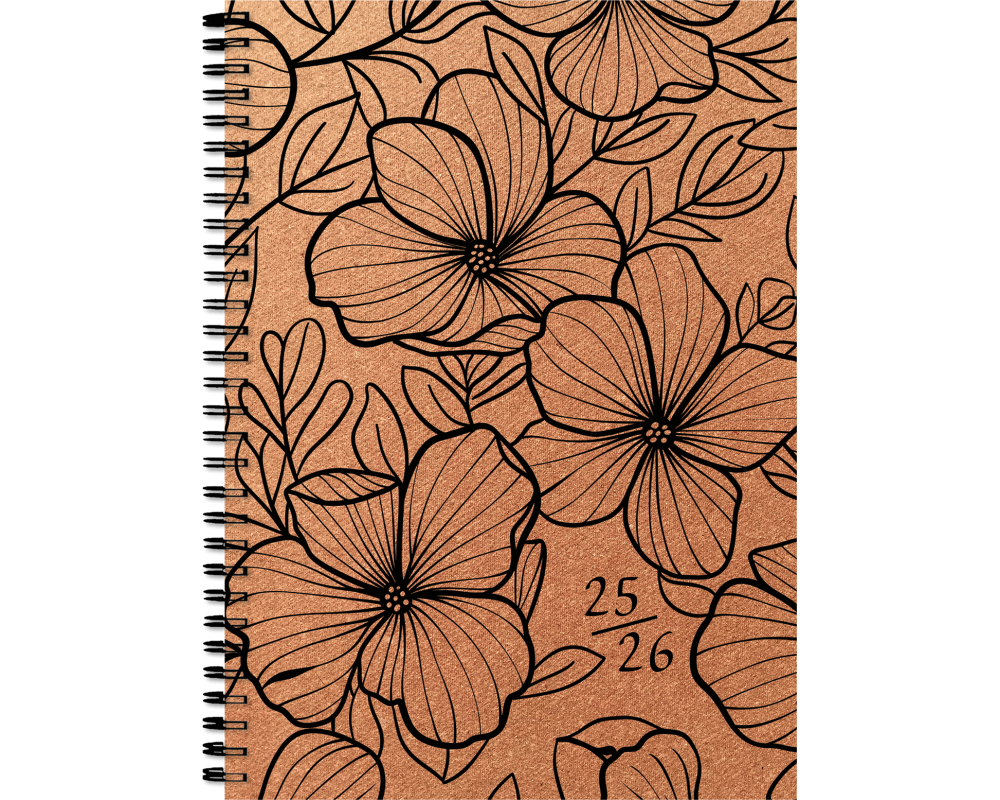 SIMPLEX Schüleragenda Leather 25/26 500405.26 1W/2S 17M Flowers ML 14.8x21cm