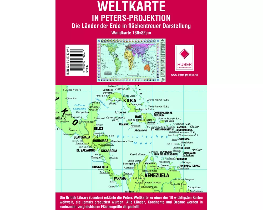 Weltkarte Petersprojektion, deutsch, (130 x 82 cm)