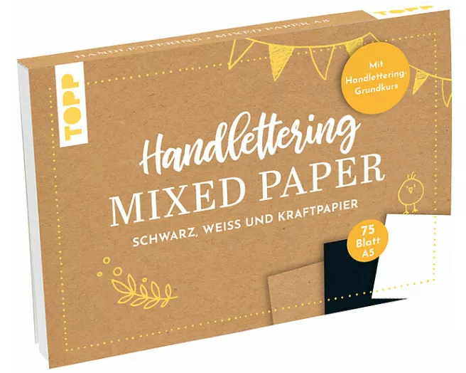 Handlettering Mixed Paper Block - Schwarz, Weiß, Kraftpapier - A5