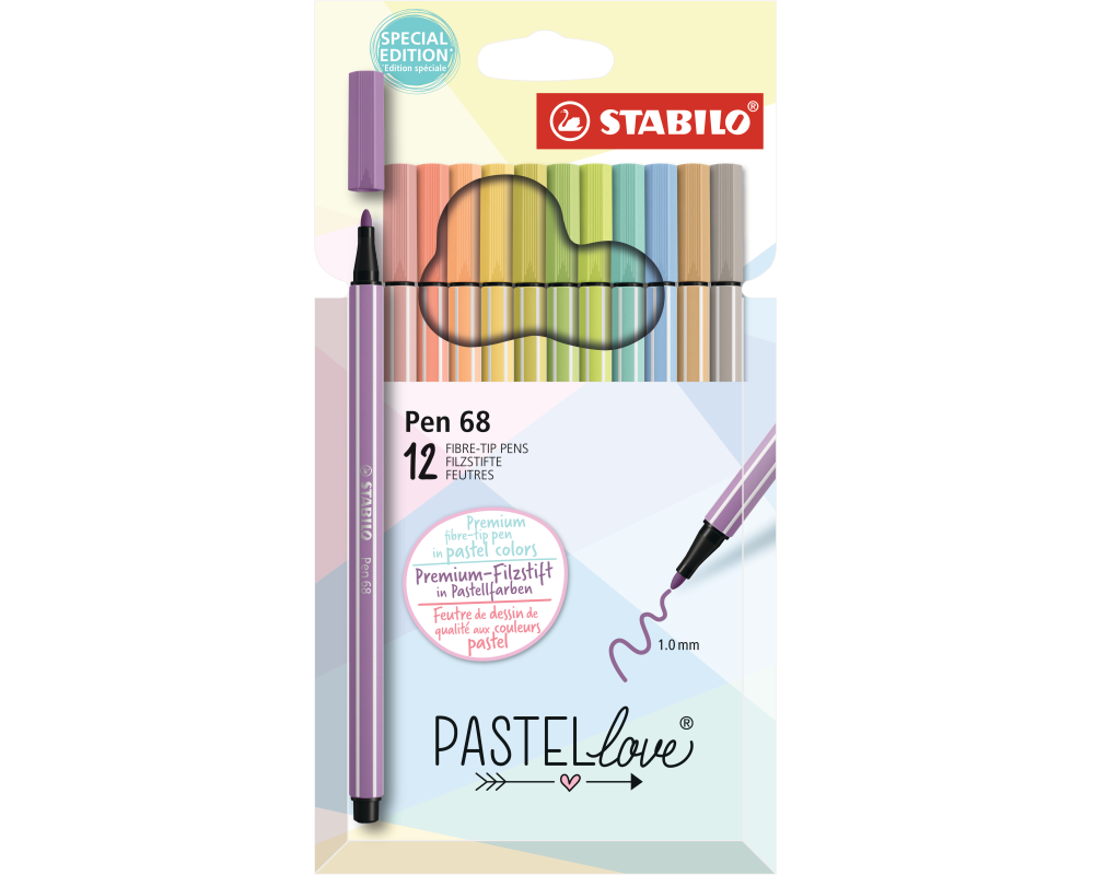 STABILO Fasermaler Pen 68 1mm 68/12-7-7 Pastellove 12 Stück