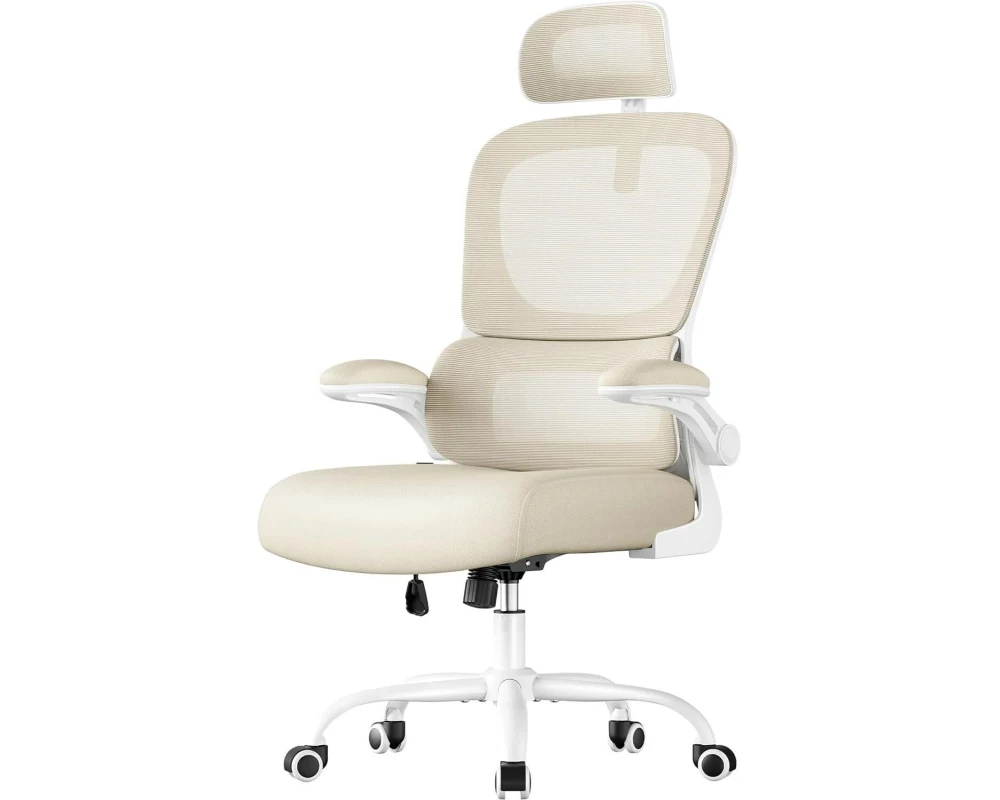 Songmics Bürostuhl mit Armlehnen Beige