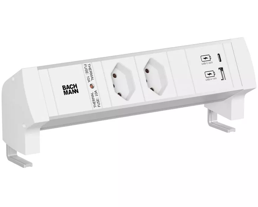 Bachmann Tischsteckdosenleiste DESK Style 2x T13 1xUSB A/C 22W weiss