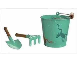 Garten-Frosch-Set mit Eimer, Hacke & Schaufel aus Blech