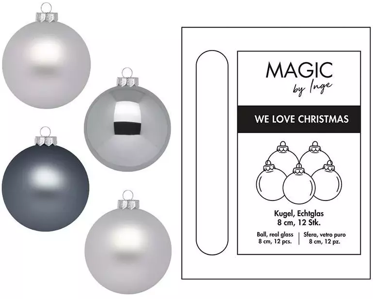 INGES CHRISTMAS DECOR Weihnachtskugel Hazy Grey Ø 8 cm 12 Stück