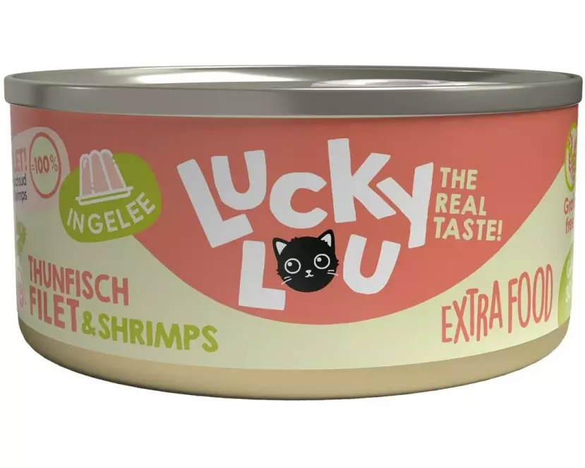 Lucky Lou Nassfutter Extrafood Thunfisch & Shrimps in Gelee, 70 g