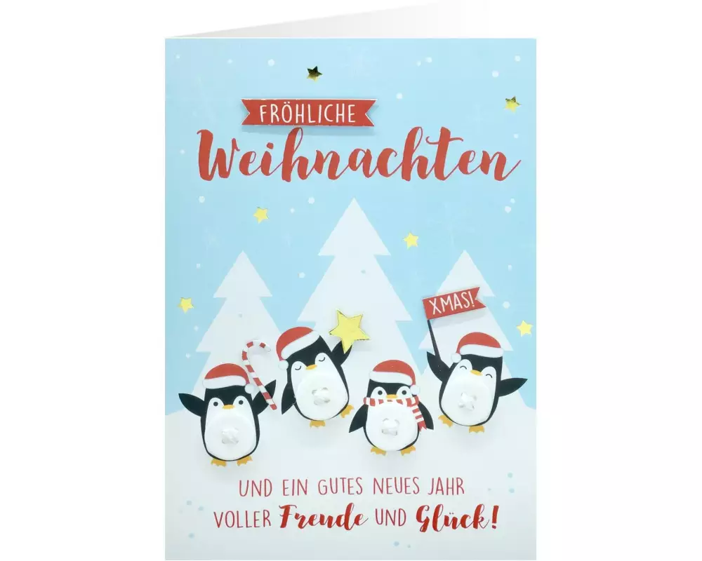 Sheepworld Weihnachtskarte Knopf Pinguine 11 x 16 cm