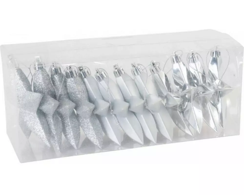 Dekomat AG Weihnachtssterne Aufhänger aus Kunststoff, Silber 12 Stück