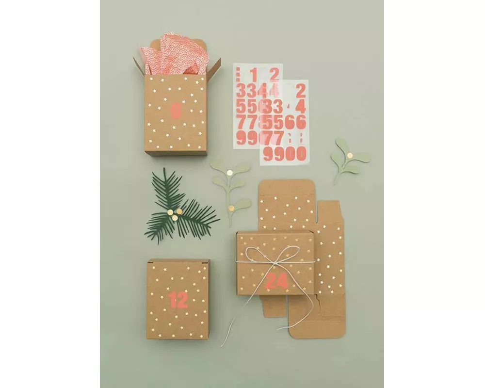 Adventskalender Boxen, Kraftpapier/Gold