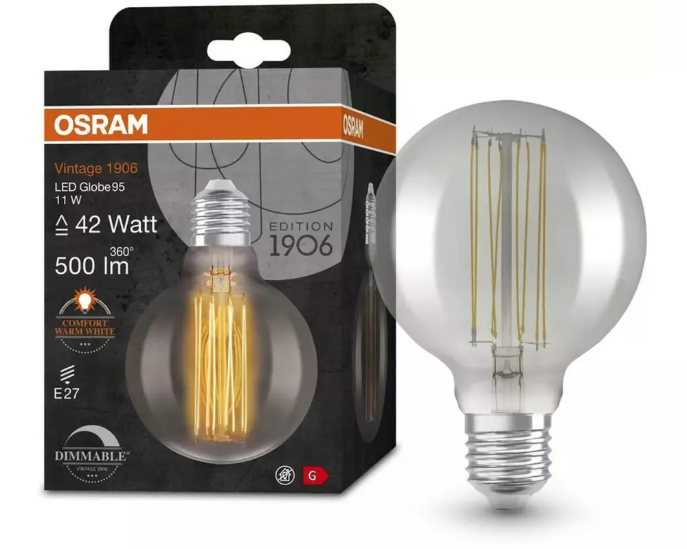 OSRAM Lampe Vintage 1906 Globe95, 11W, E27, Warmweiss (WW)