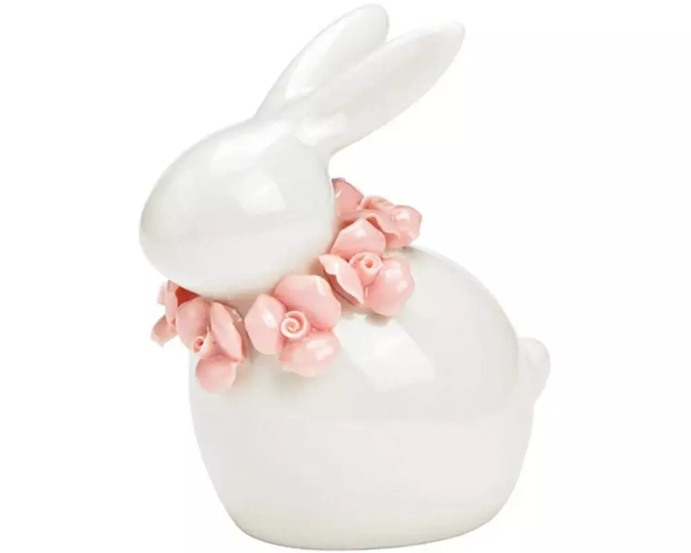 G. Wurm Aufsteller Hase mit Blumenkranz 9 cm, Rosa, Weiss