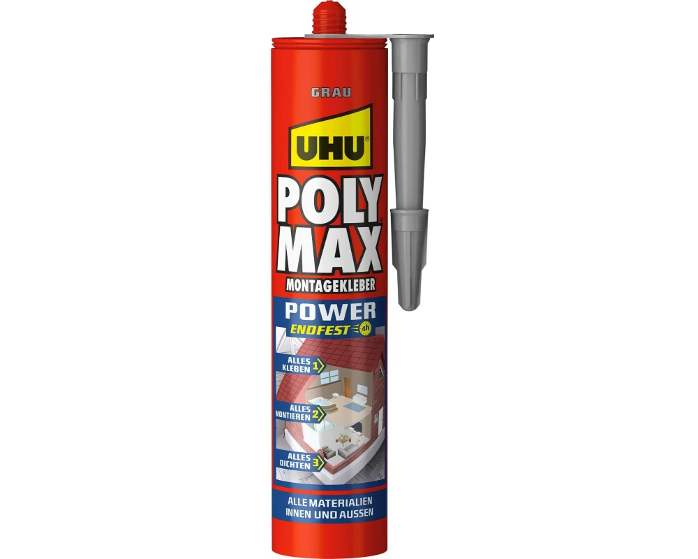 UHU Montagekleber Poly Max Power 425 ml, Grau