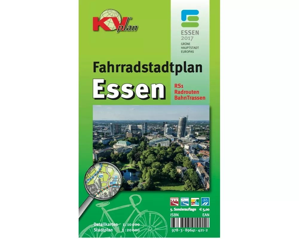 Essen  Fahrradstadtplan, KVplan, Radkarte/Wanderkarte/Stadtplan, 1:20.000 / 1:10.000