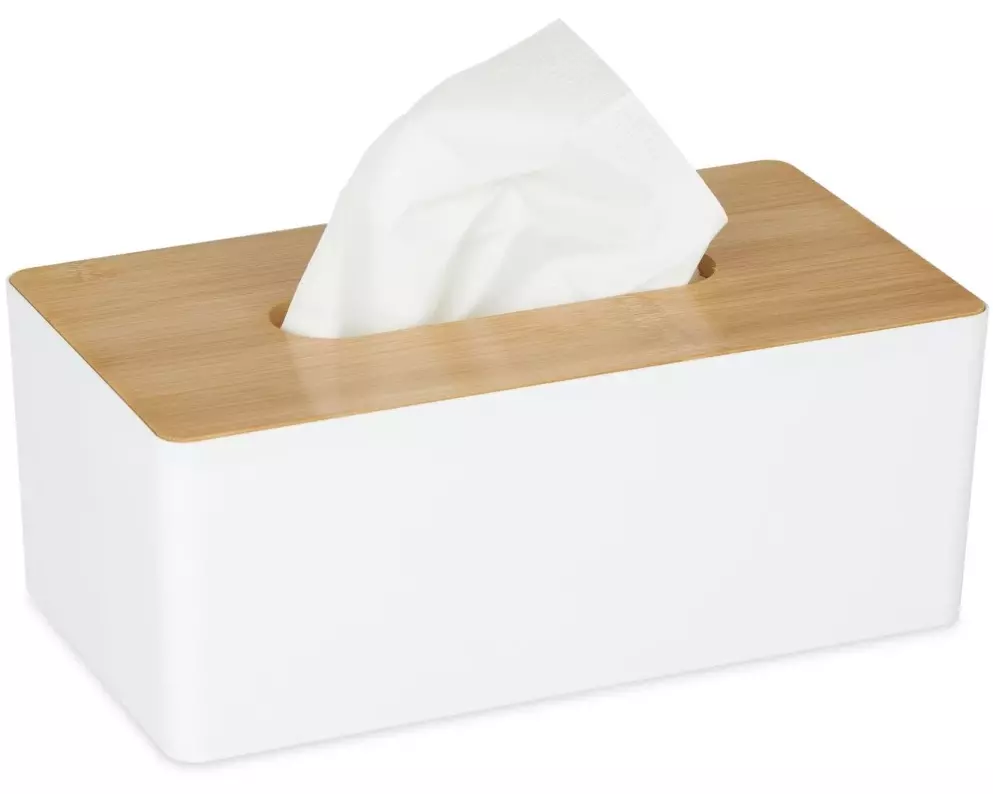 relaxdays Kosmetiktuchbox mit Bambusdeckel Nature/Weiss