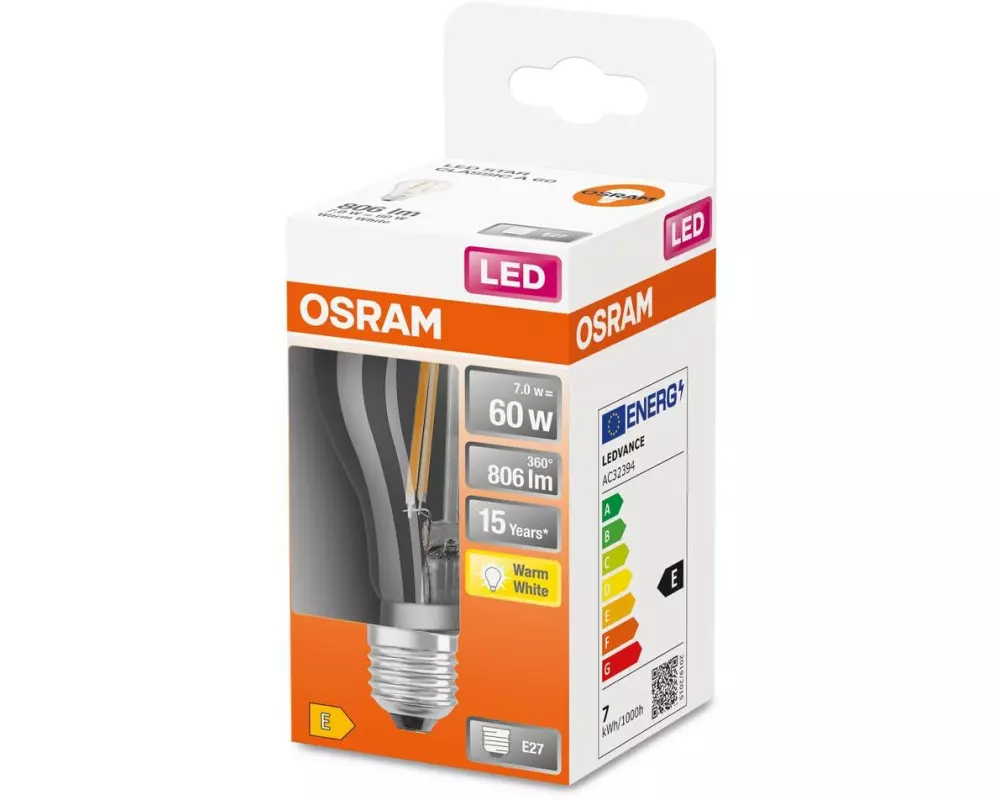 OSRAM Lampe Star Filament, 7W, E27, Warmweiss (WW)