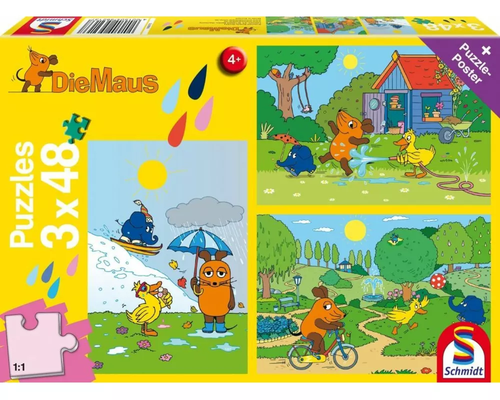 Die Maus: Viel Spaß mit der Maus. 3 x 48 Teile Puzzle