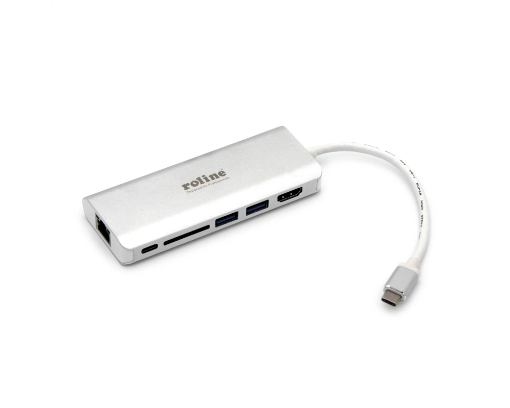 ROLINE Dockingstation USB Typ C, HDMI 4K, USB, SD/MicroSD, Gigabit Ethernet