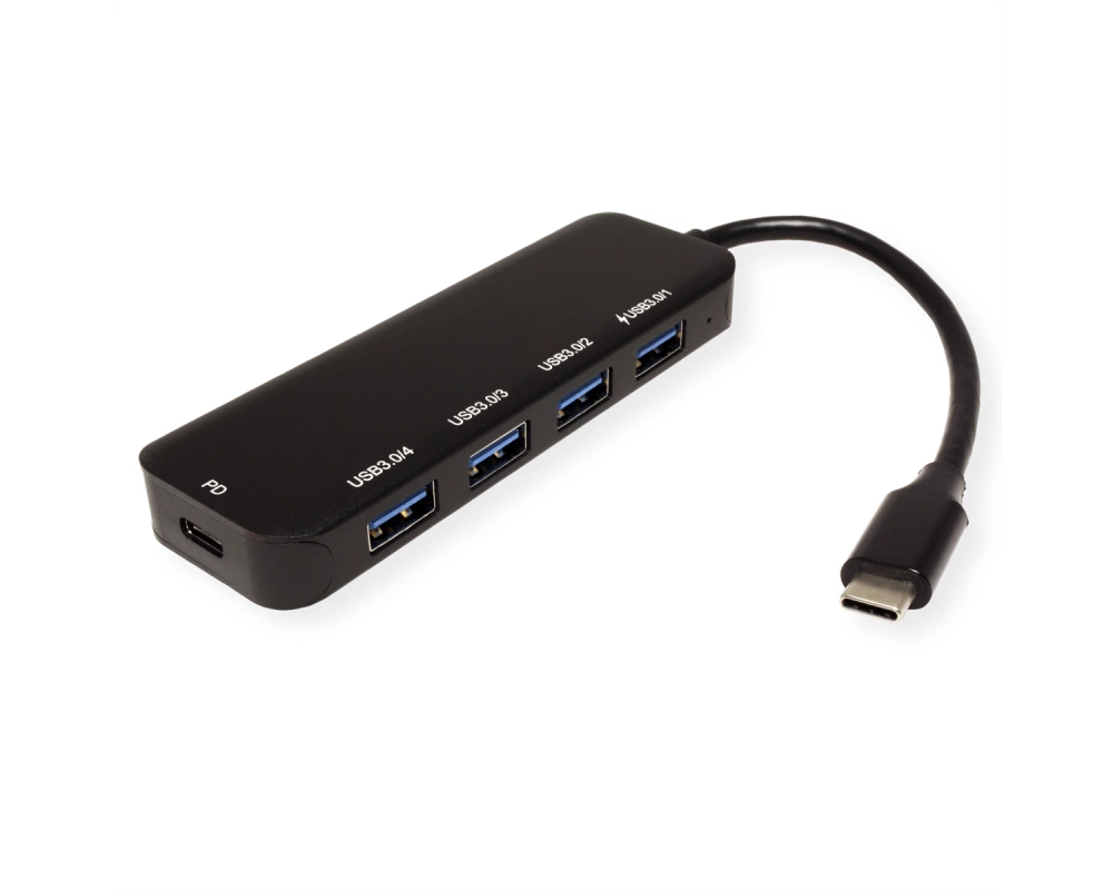 VALUE USB 3.2 Gen 1 Hub, 4fach, Typ C Anschlusskabel, mit 1 PD-Port