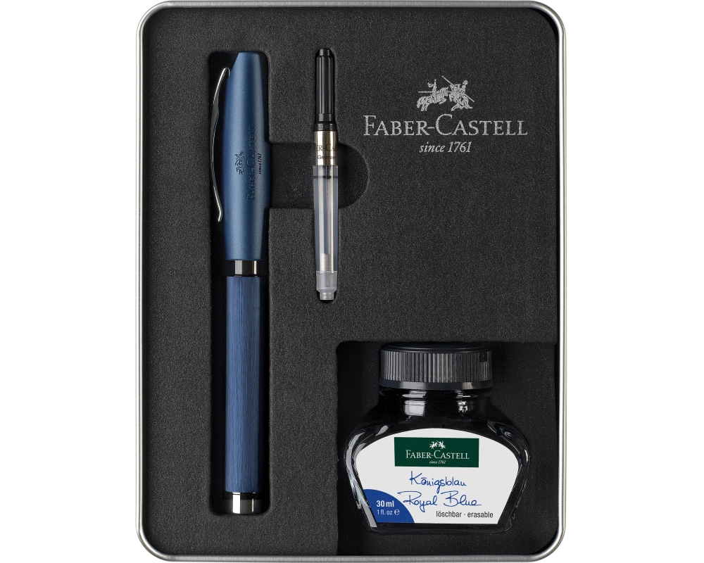 FABER-CASTELL Geschenkset Essentio M 149625 blau, mit Tintenfass