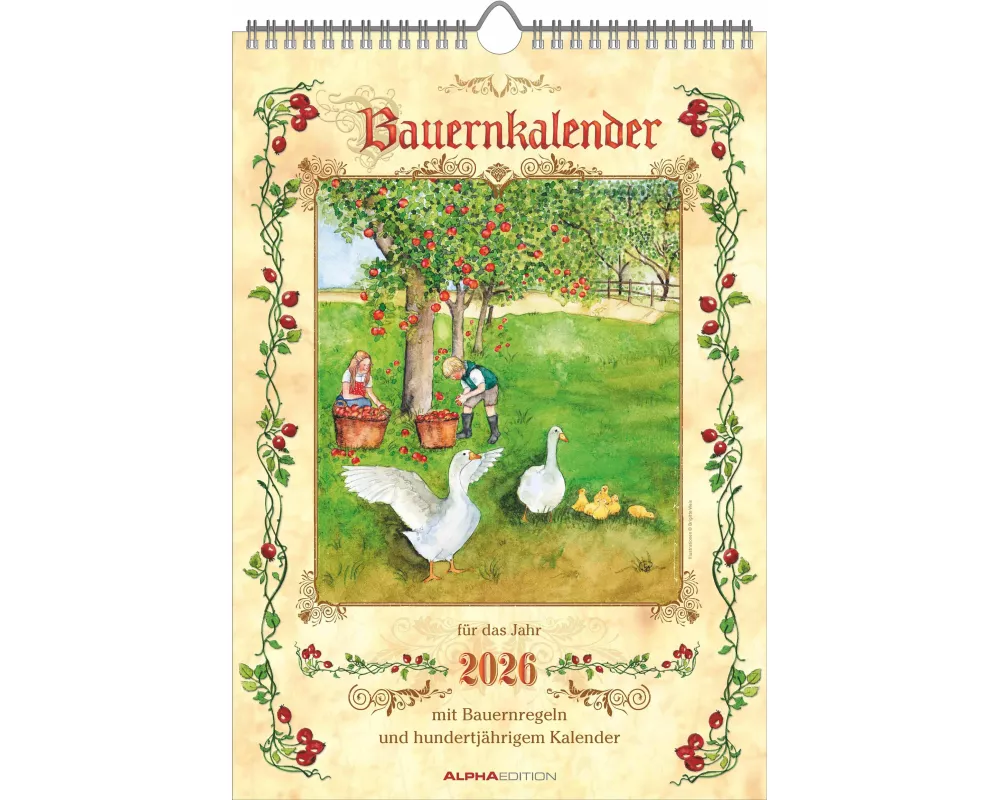 Alpha Edition - Bauernkalender 2026 – Wandkalender 23,7×34 cm mit täglichen Wetterprognosen, Bauernregeln, deutschsprachigem Kalendarium, FSC-zertifiz
