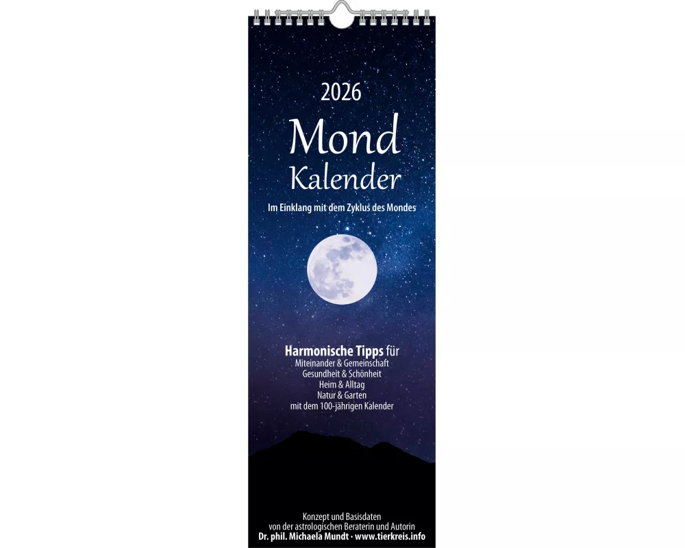 Alpha Edition - Mondkalender 2026 – Streifenplaner 14,85×42 cm mit 100-jährigem Kalender & Alltagstipps, minutengenauen Mondphasen, dekorativer Wandka