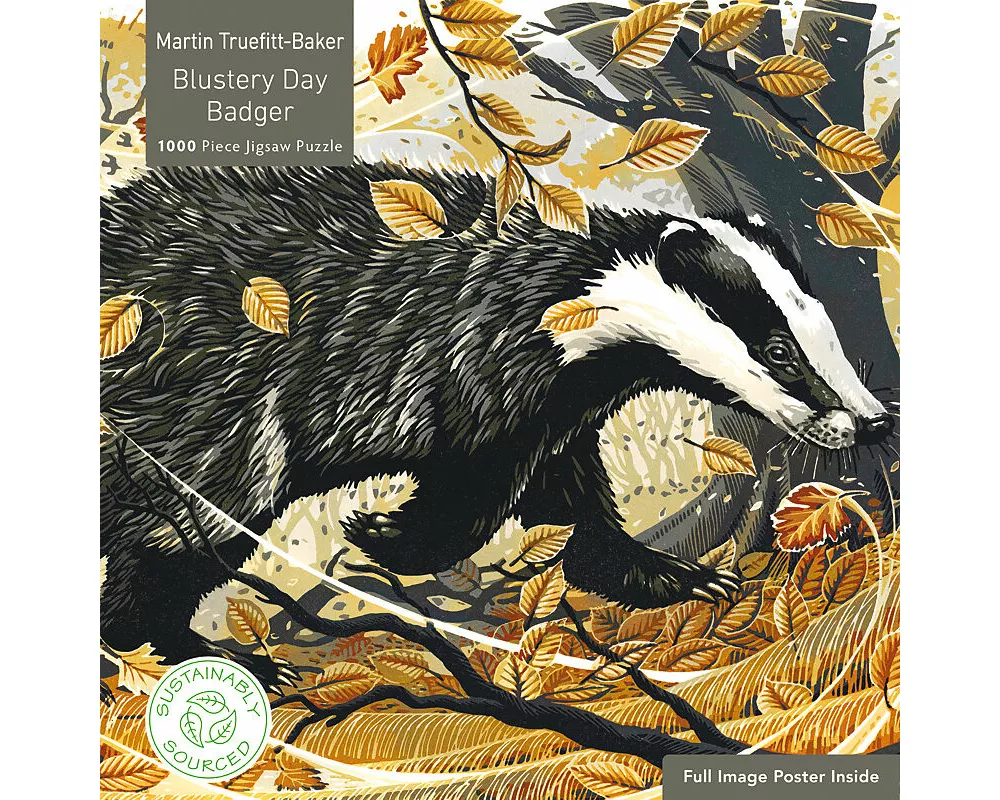 Adult Sustainable Jigsaw Puzzle Martin Truefitt-Baker: Blustery Day Badger