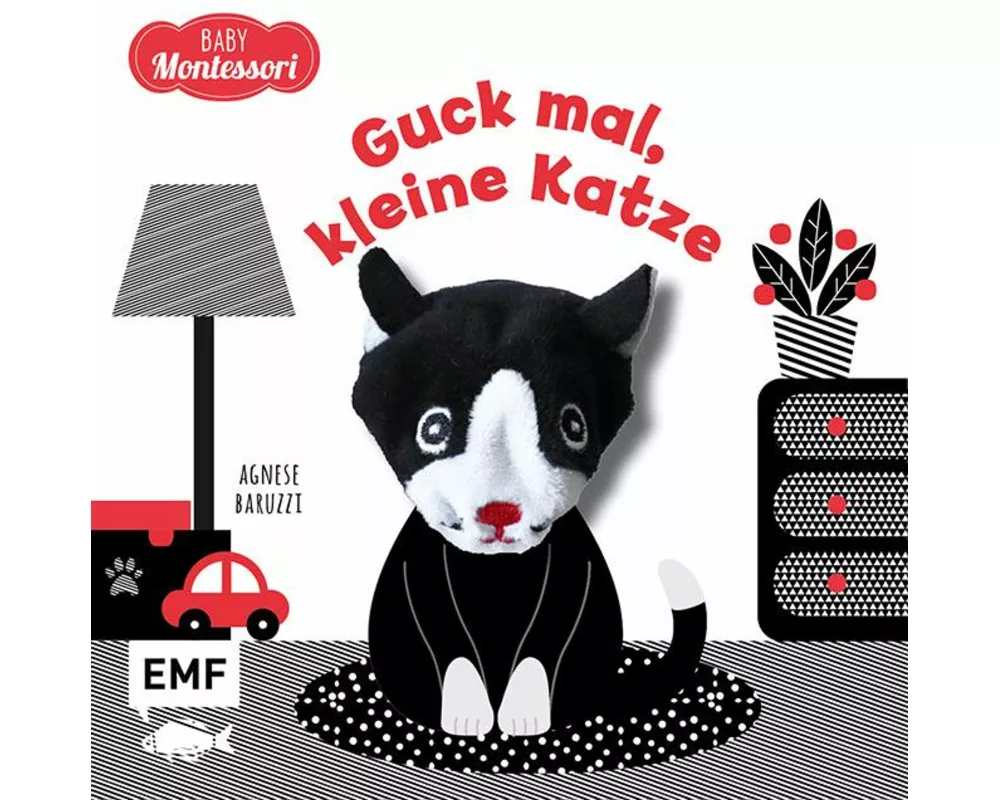 Kontrastbuch für Babys mit Fingerpuppe: Guck mal, kleine Katze