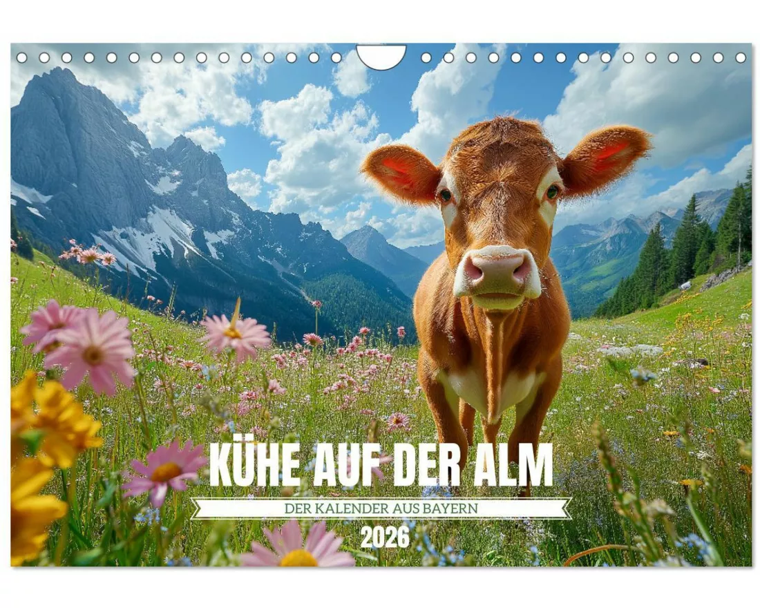 KÜHE AUF DER ALM - Der Kalender aus Bayern (Wandkalender 2026 DIN A4 quer), CALVENDO Monatskalender