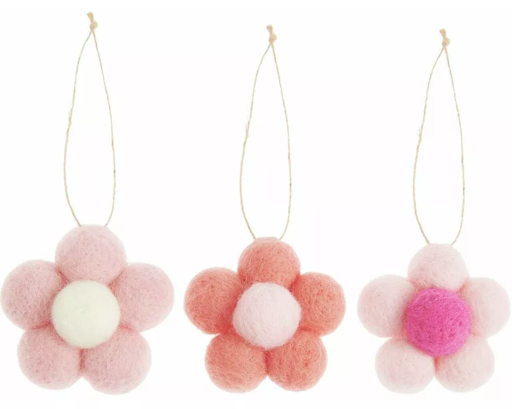 Aufhänger Filz-Blume, 3 Stück, 5,7 x 3cm