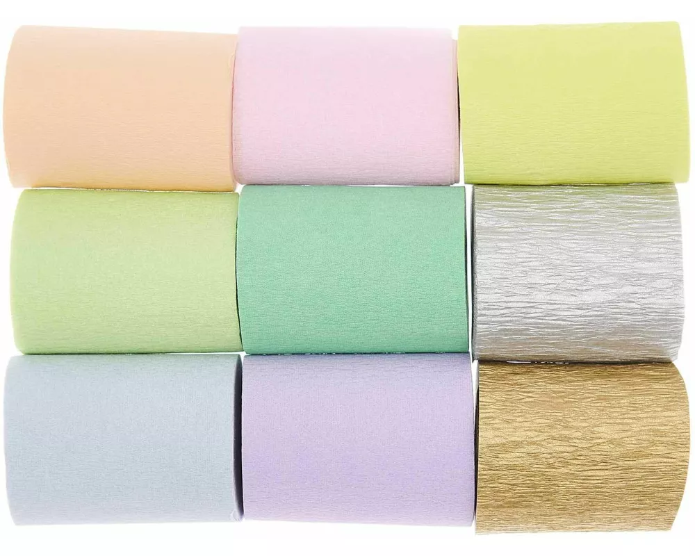 Kreppbänder, Regenbogen Pastell Mix, FSC MIX, 9 Stk, 5,5 cm x 10 m