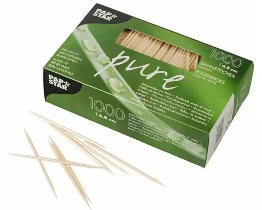 Papstar Zahnstocher Holz PURE 1000 Stück, Braun