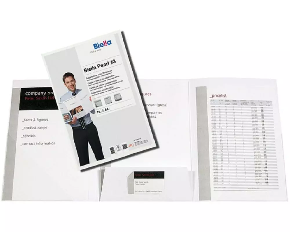 Biella Präsentationsmappe Pearl #3, A4, Weiss, 25 Stück