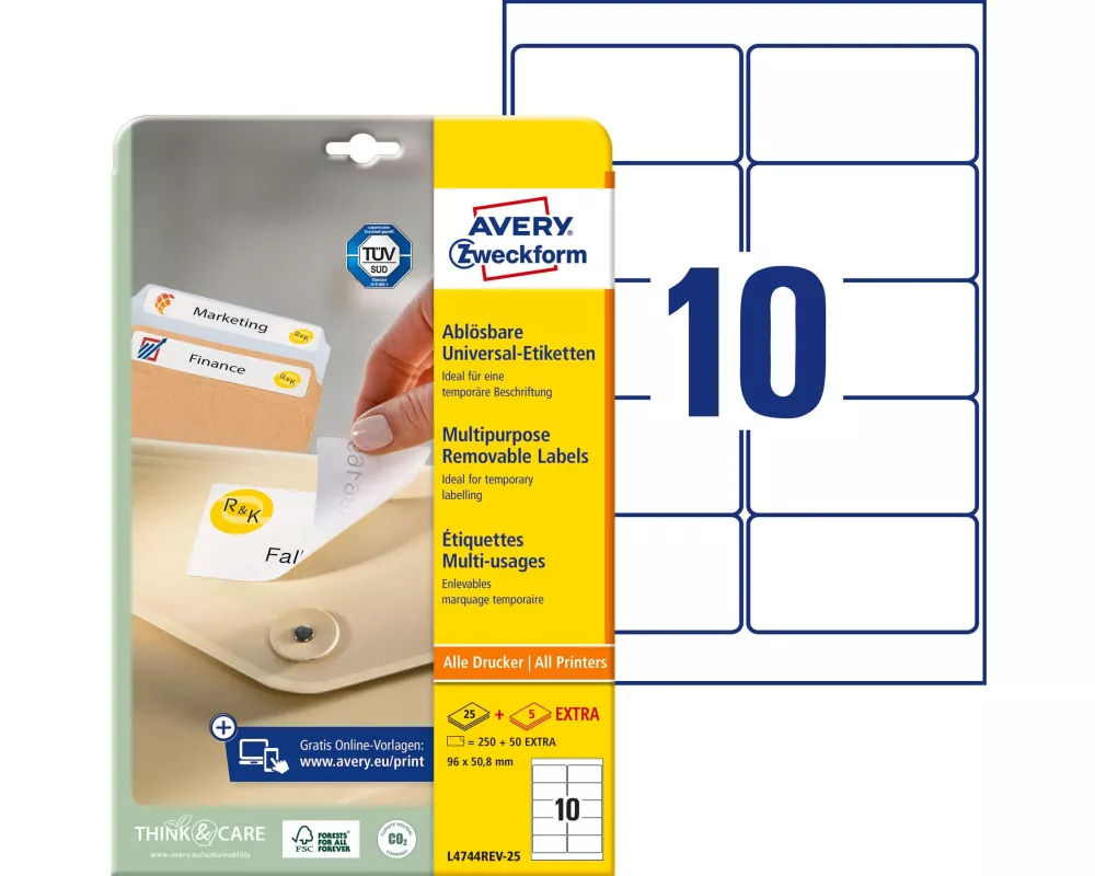 Avery Zweckform Universal-Etiketten Stick + Lift 96 x 50.8 mm, 30 Blatt