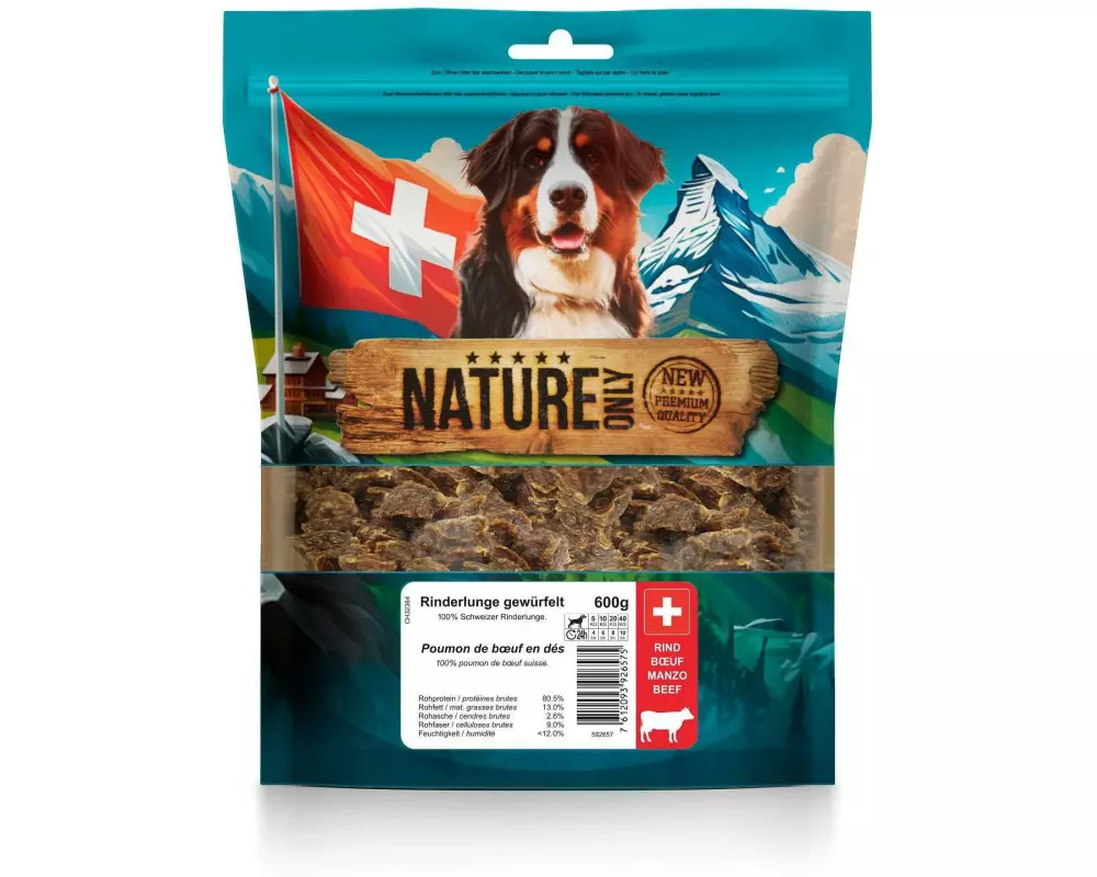NATUREonly Kausnack Rinderlunge gewürfelt 600 g