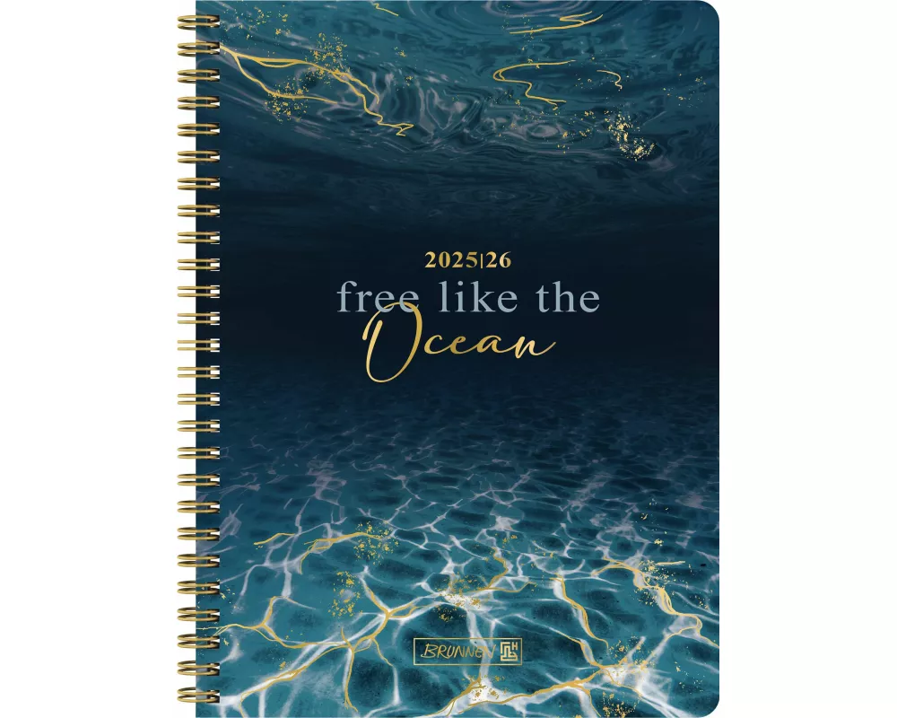 BRUNNEN Schülerkalender Style (2025/2026) "Ocean", 2 Seiten = 1 Woche, A5, 160 Seiten, PP-Umschlag, blau