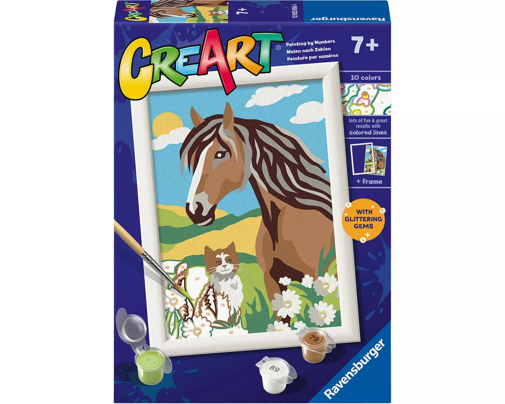 CreArt, Malen nach Zahlen Kinder - Pferd und Kätzchen
