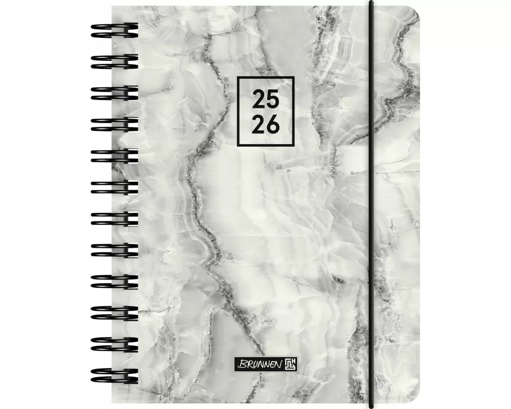 BRUNNEN Schülerkalender (2025/2026) "Grey Marble", 1 Seite = 1 Tag, A6, 352 Seiten, PP-Umschlag, grau