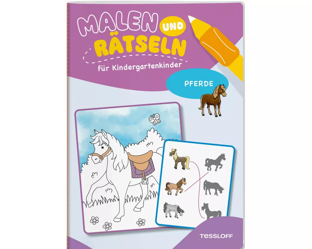 Malen und Rätseln für Kindergartenkinder. Pferde