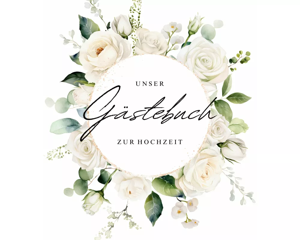 Gästebuch zur Hochzeit mit weißen Rosen
