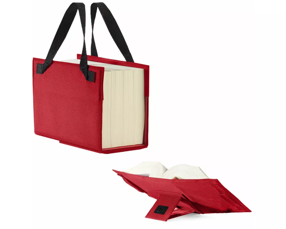 SKIN Einband LEXSKIN Gr. XL (Habersack) rubin-rot / gefertigt aus Nylon und Leder / tragbare Buchhüllen-Tasche mit integrierter und ausklappbarer Buch