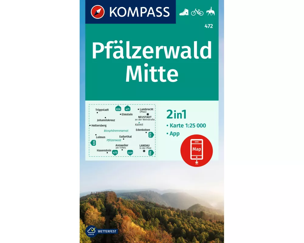 KOMPASS Wanderkarte 472 Pfälzerwald Mitte 1:25.000