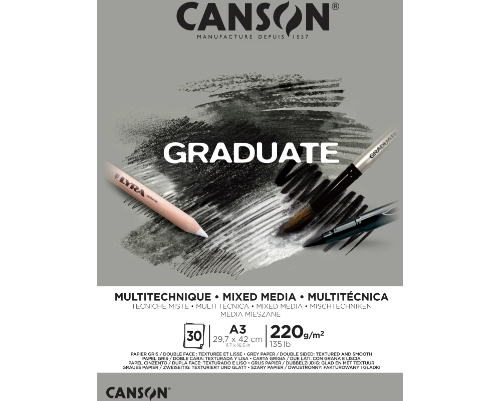 CANSON Graduate Mixed Media A3 400110372 20 Blatt, grau, 220g