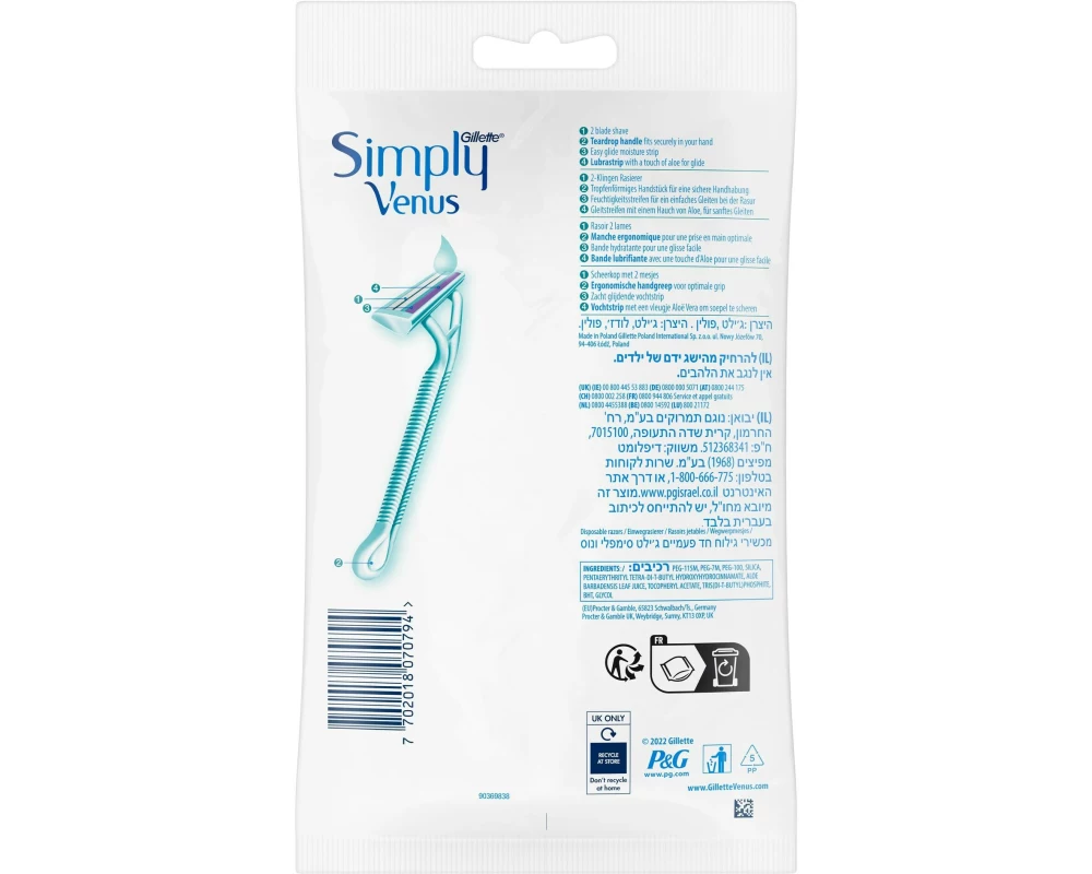 Gillette Venus Einwegrasierer Simply Venus 2 Blau, 6 Stück